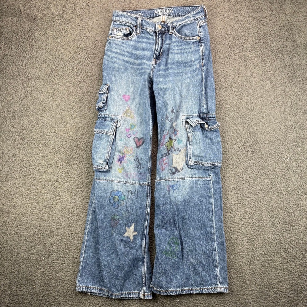 Arizona Jean Co‎ Kids Low Rise Baggy Cargo Doodle Jeans Blue Size 0 9846